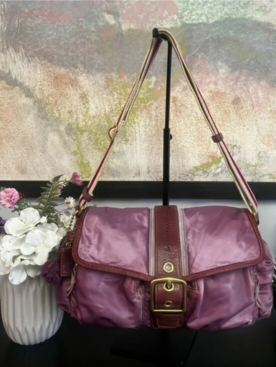 Coach Handbags - RARE! Vintage Coach Y2K Sateen Buckle Flap Bag w/ Suede & Adjustable Strap